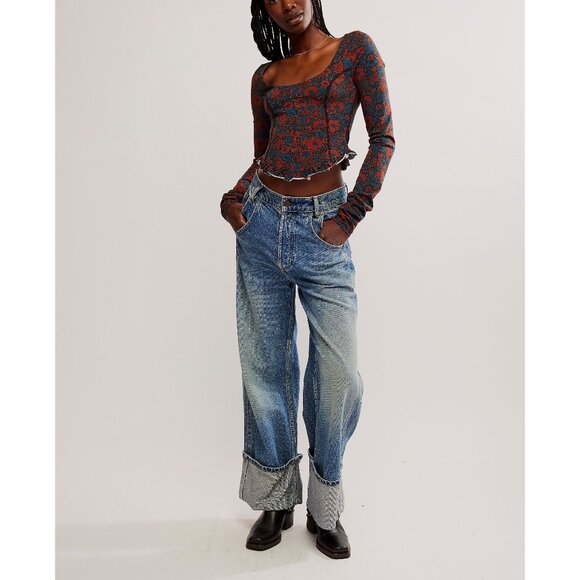 FREE PEOPLE Melanie Long Sleeve Top / Night Combo - Picture 3 of 6